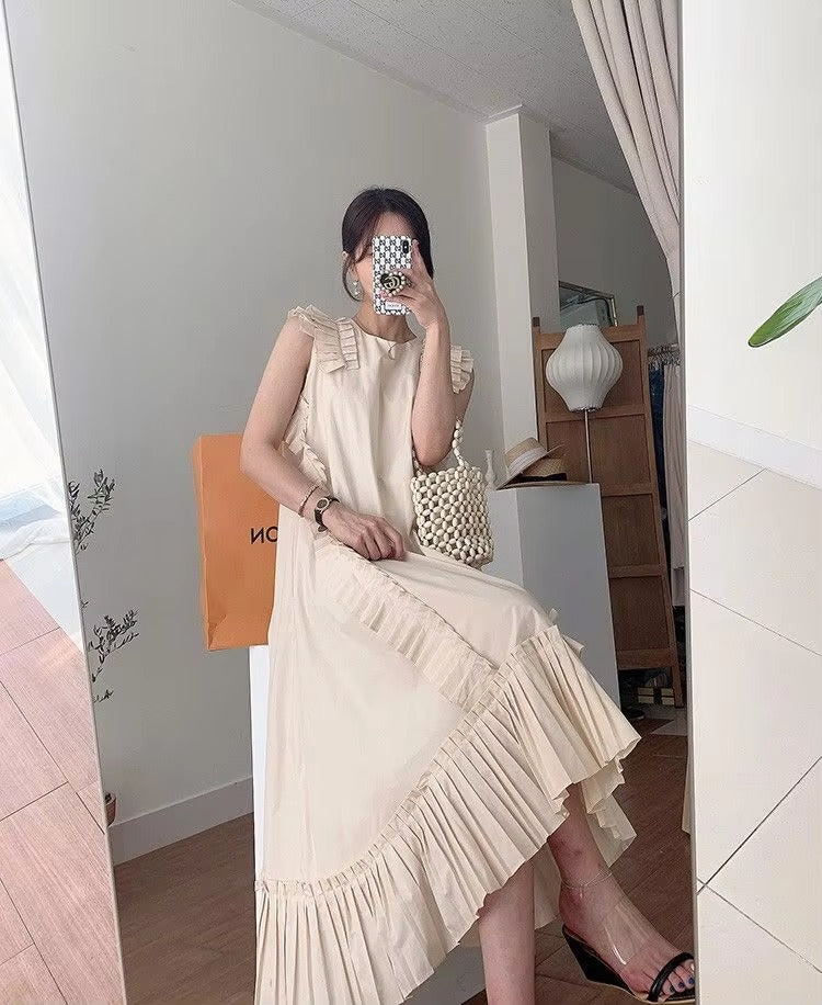 Wholesale spring-summer new Korean dress – simple elegant, sweet, sleeveless, lace split