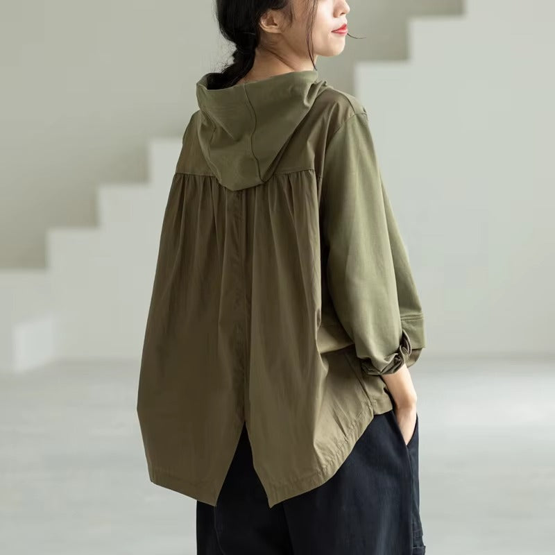 Boutique wholesale spring new women's sweatshirts – literary, large size, long sleeved, hooded, loose, versatile