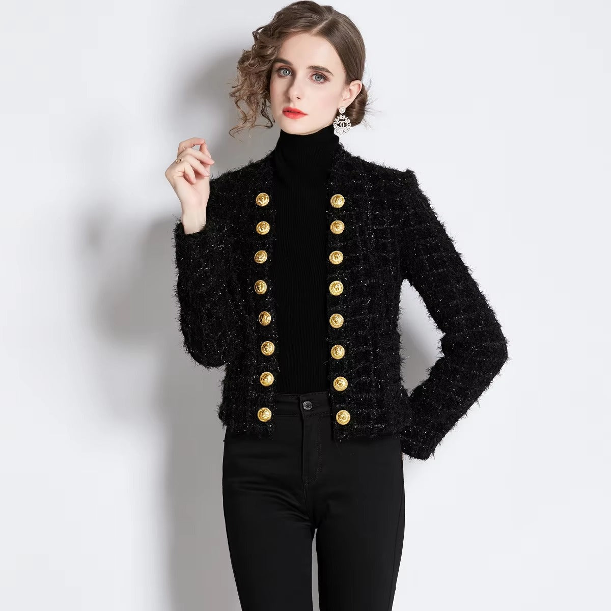 Boutique wholesale autumn new women's cardigan coat – fashionable, tassel, double row gold buckle