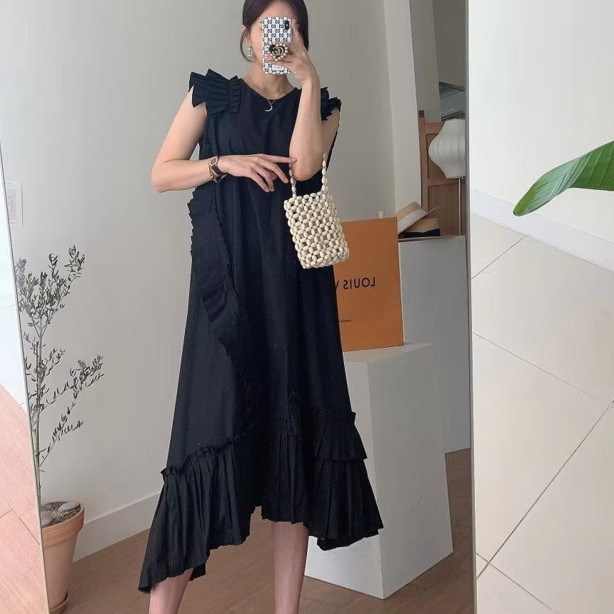 Wholesale spring-summer new Korean dress – simple elegant, sweet, sleeveless, lace split