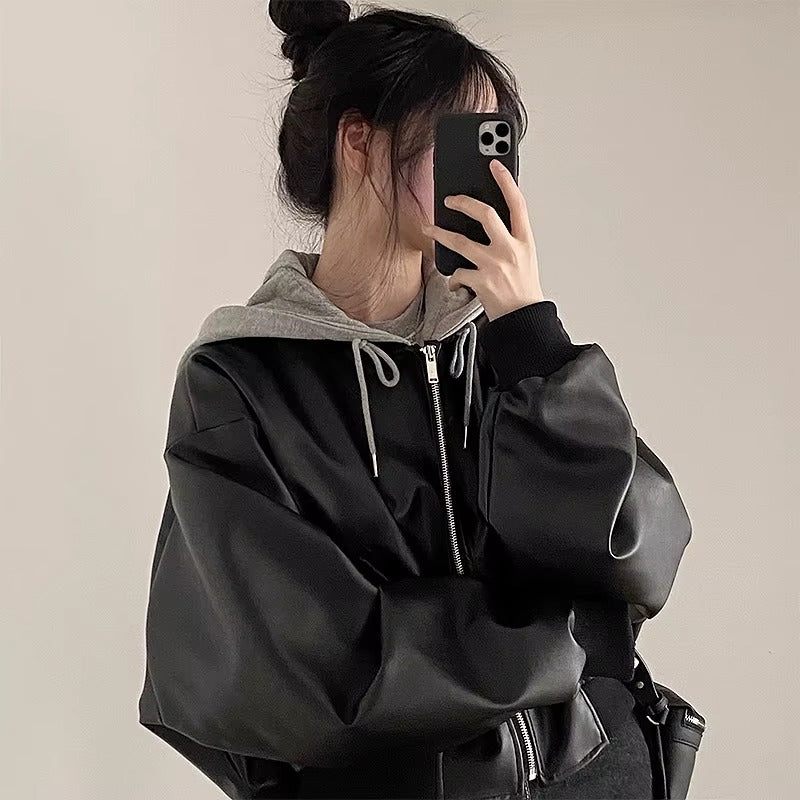 Boutique wholesale autumn new women's jacket – retro, zipper, casual, loose, versatile, hooded