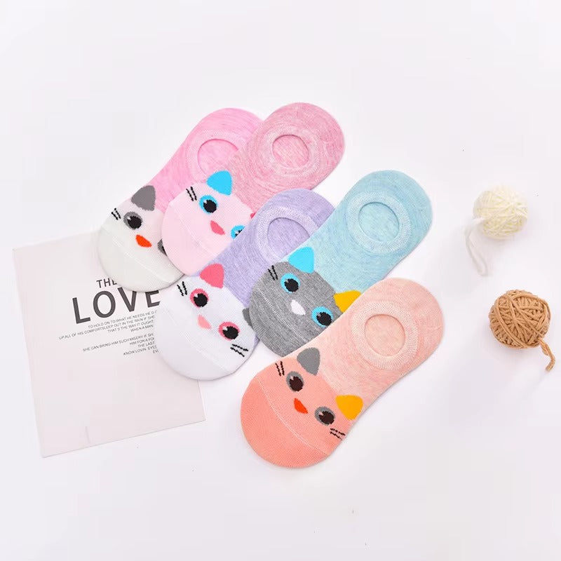 Cute animal cotton socks – women's, cat/dog designs, summer, short, casual, soft, ankle-length