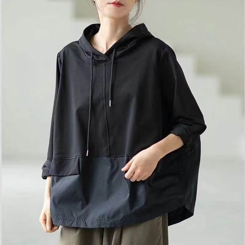 Boutique wholesale spring new women's sweatshirts – literary, large size, long sleeved, hooded, loose, versatile
