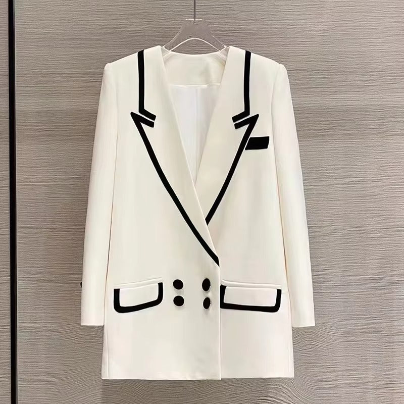 Wholesale spring women's suit – striped, double-breasted, loose, versatile, mid-length