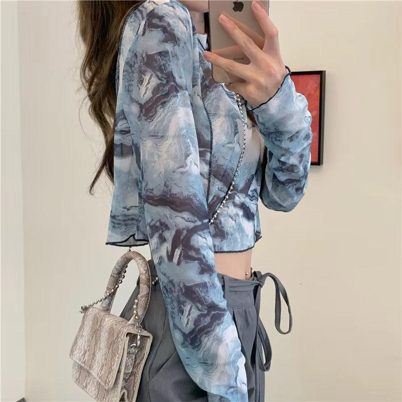 Boutique wholesale summer women's T-shirt – tie-dyed, round neck, sun protection, long-sleeved