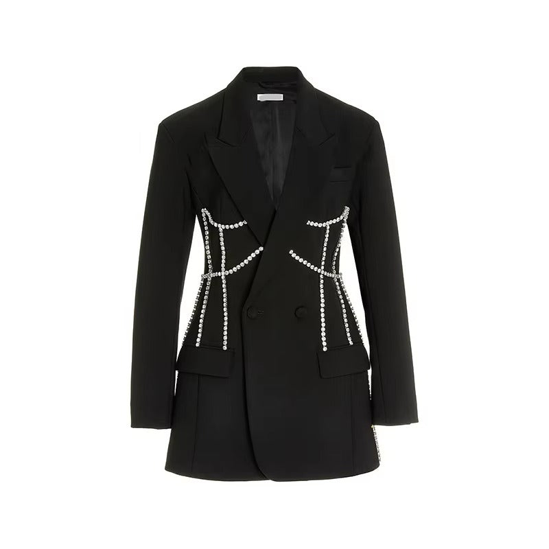 Wholesale spring women's suit – light luxury, rhinestone jacket, mid-length, waist-accented, fashionable