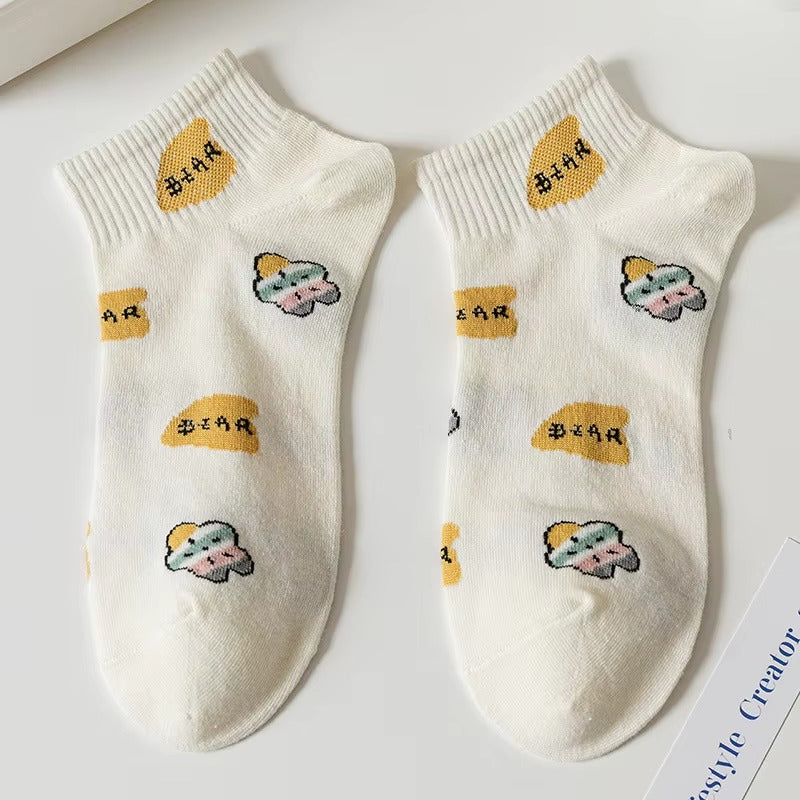 Cute animal cotton socks – women's, cat/dog designs, summer, short, casual, soft, ankle-length