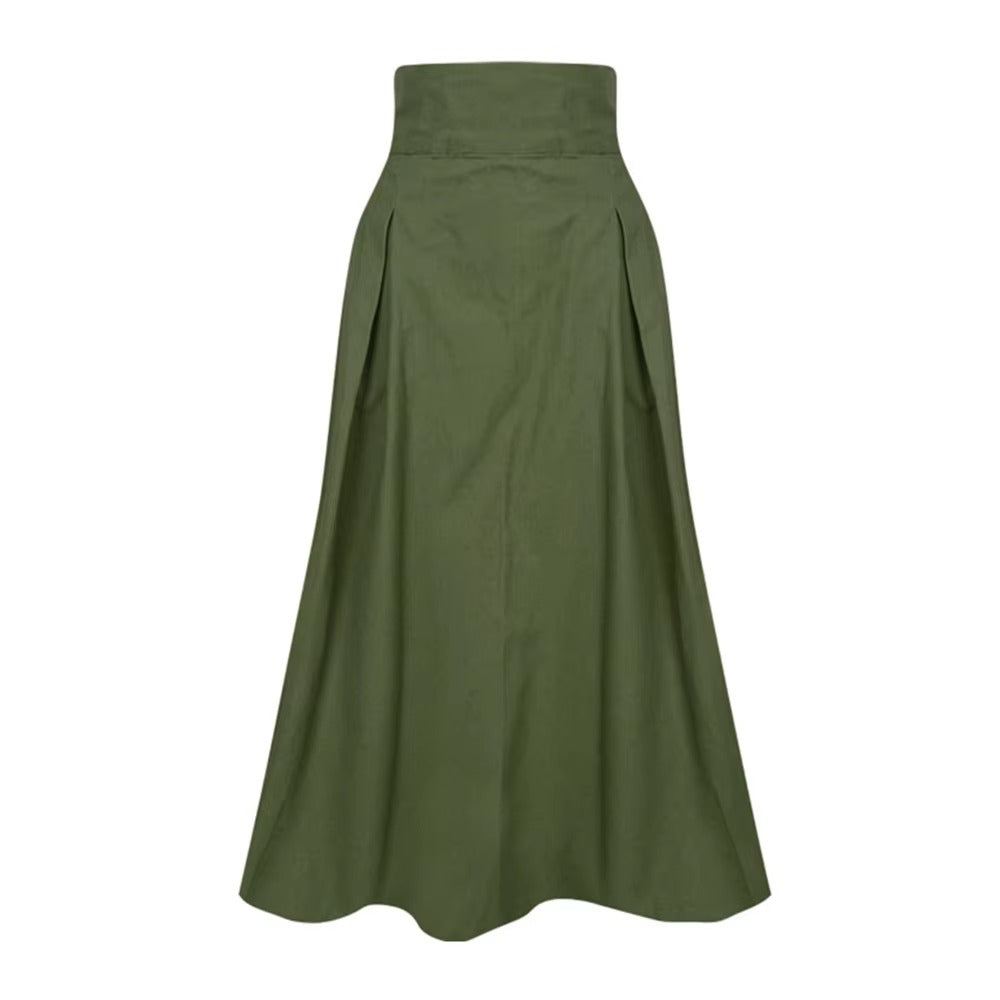 Wholesale casual A-line skirt – solid color, high waist, bow, elegant ladies' skirt
