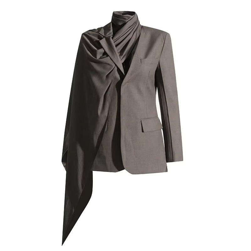 Boutique wholesale winter new women's suit – personalized multi-wear, scarf collar, straight sleeve