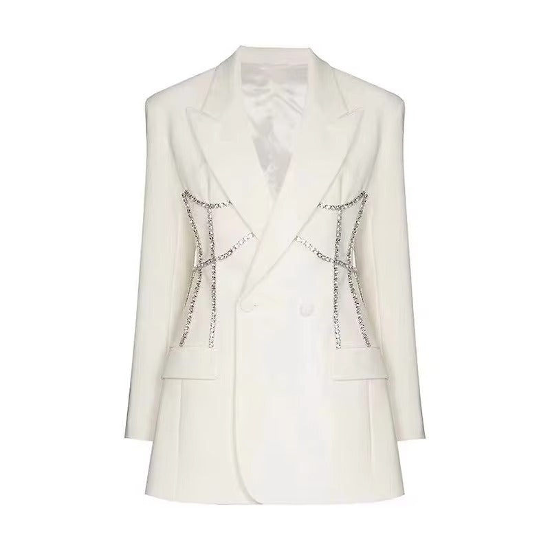 Wholesale spring women's suit – light luxury, rhinestone jacket, mid-length, waist-accented, fashionable