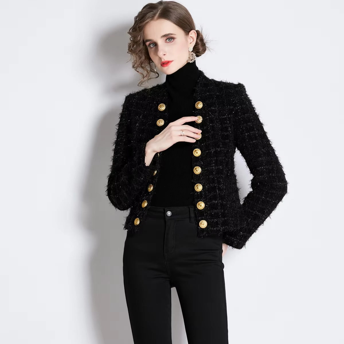 Boutique wholesale autumn new women's cardigan coat – fashionable, tassel, double row gold buckle
