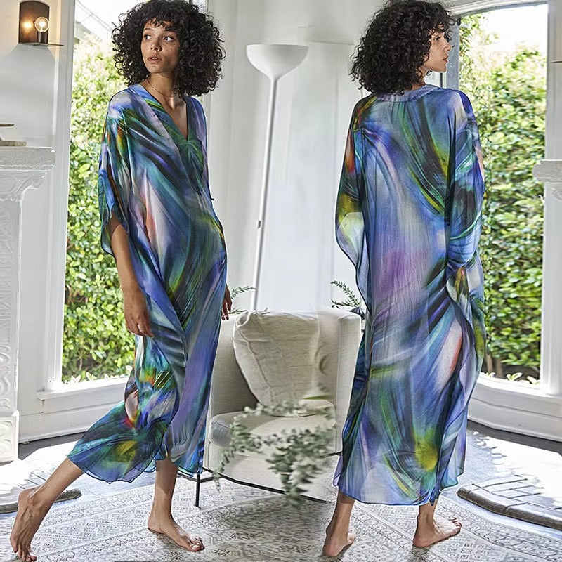 Wholesale summer seaside vacation women's dress – loose, sunscreen, new printed, plus size, leisure fashion