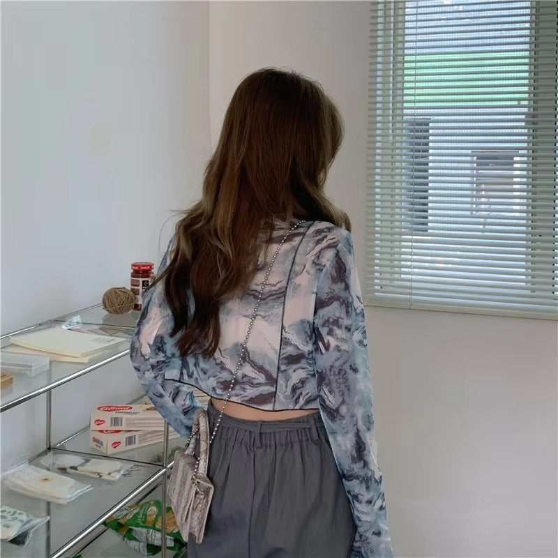 Boutique wholesale summer women's T-shirt – tie-dyed, round neck, sun protection, long-sleeved