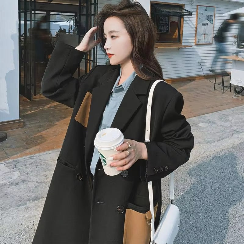 Wholesale autumn trench coat – atmospheric Korean, loose mid-length, contrast color, popular temperament