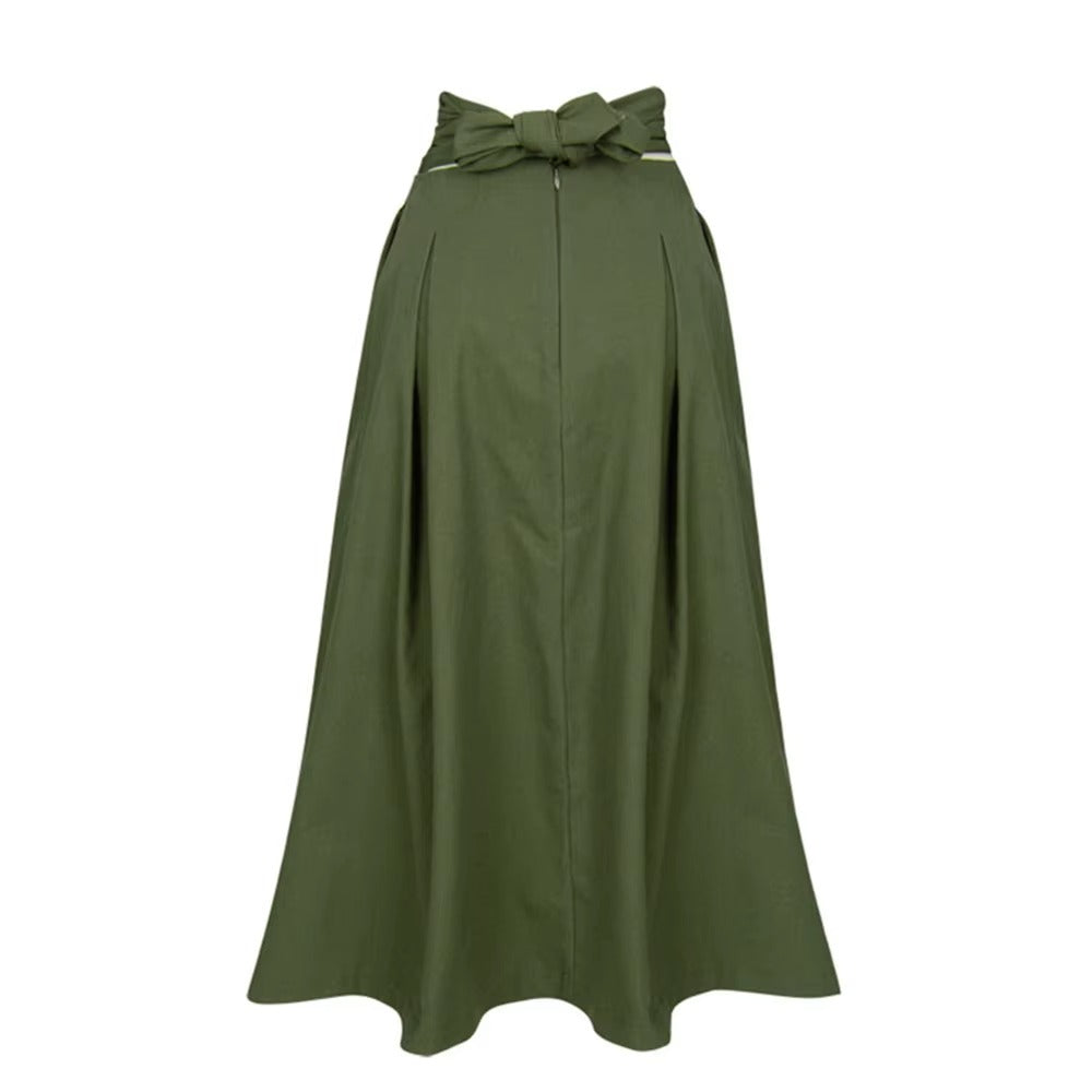 Wholesale casual A-line skirt – solid color, high waist, bow, elegant ladies' skirt