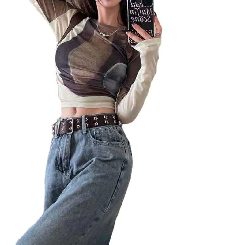 Boutique wholesale spring women's T-shirt – long-sleeved, sunscreen, contrast color, round neck, slim, mesh