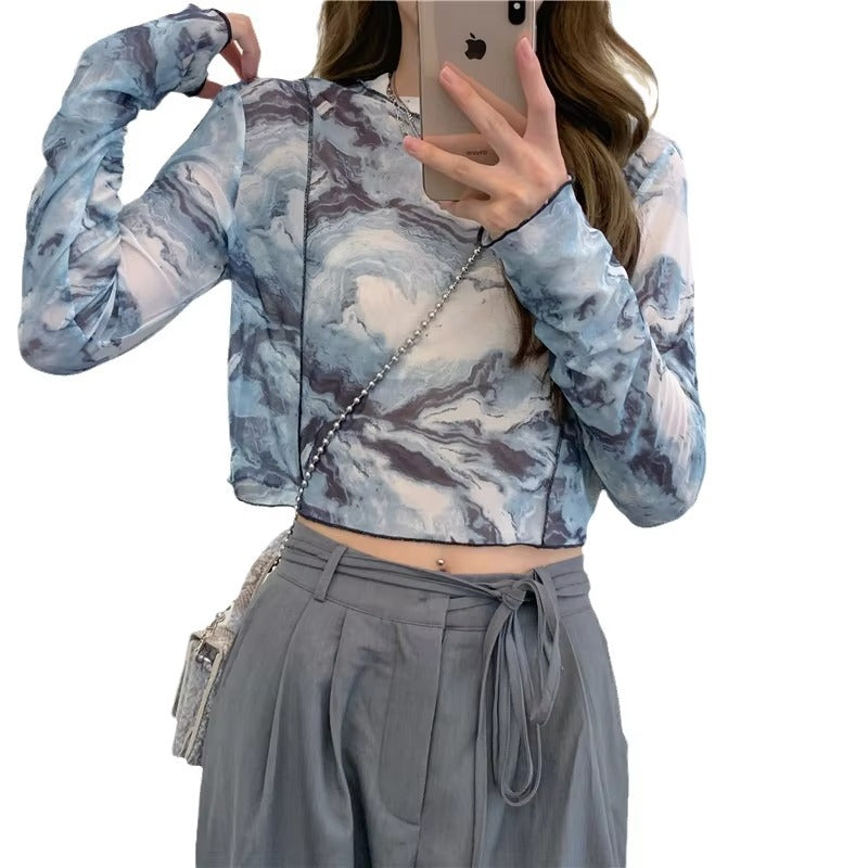 Boutique wholesale summer women's T-shirt – tie-dyed, round neck, sun protection, long-sleeved