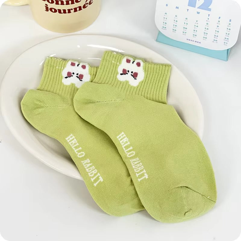Cute animal cotton socks – women's, cat/dog designs, summer, short, casual, soft, ankle-length