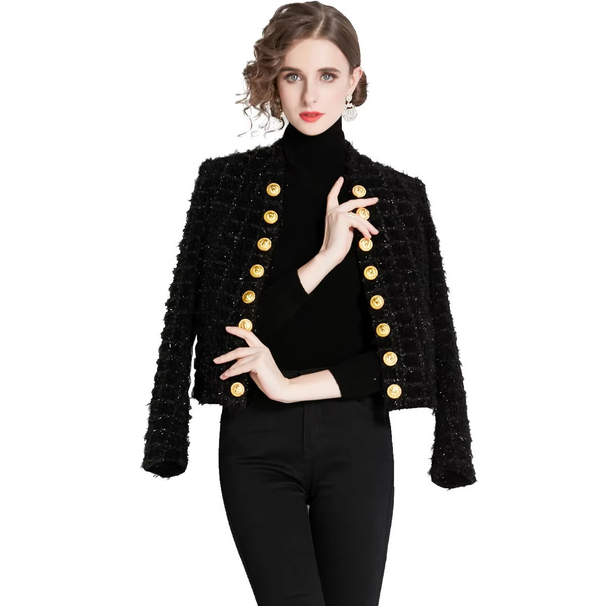 Boutique wholesale autumn new women's cardigan coat – fashionable, tassel, double row gold buckle