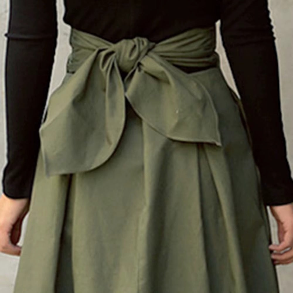 Wholesale casual A-line skirt – solid color, high waist, bow, elegant ladies' skirt