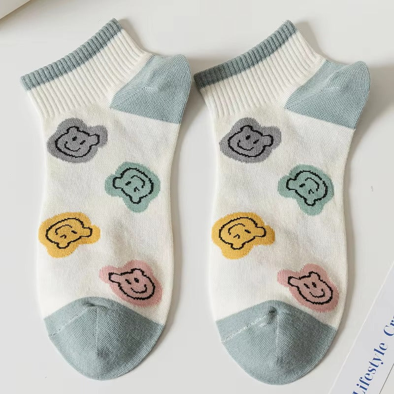 Cute animal cotton socks – women's, cat/dog designs, summer, short, casual, soft, ankle-length