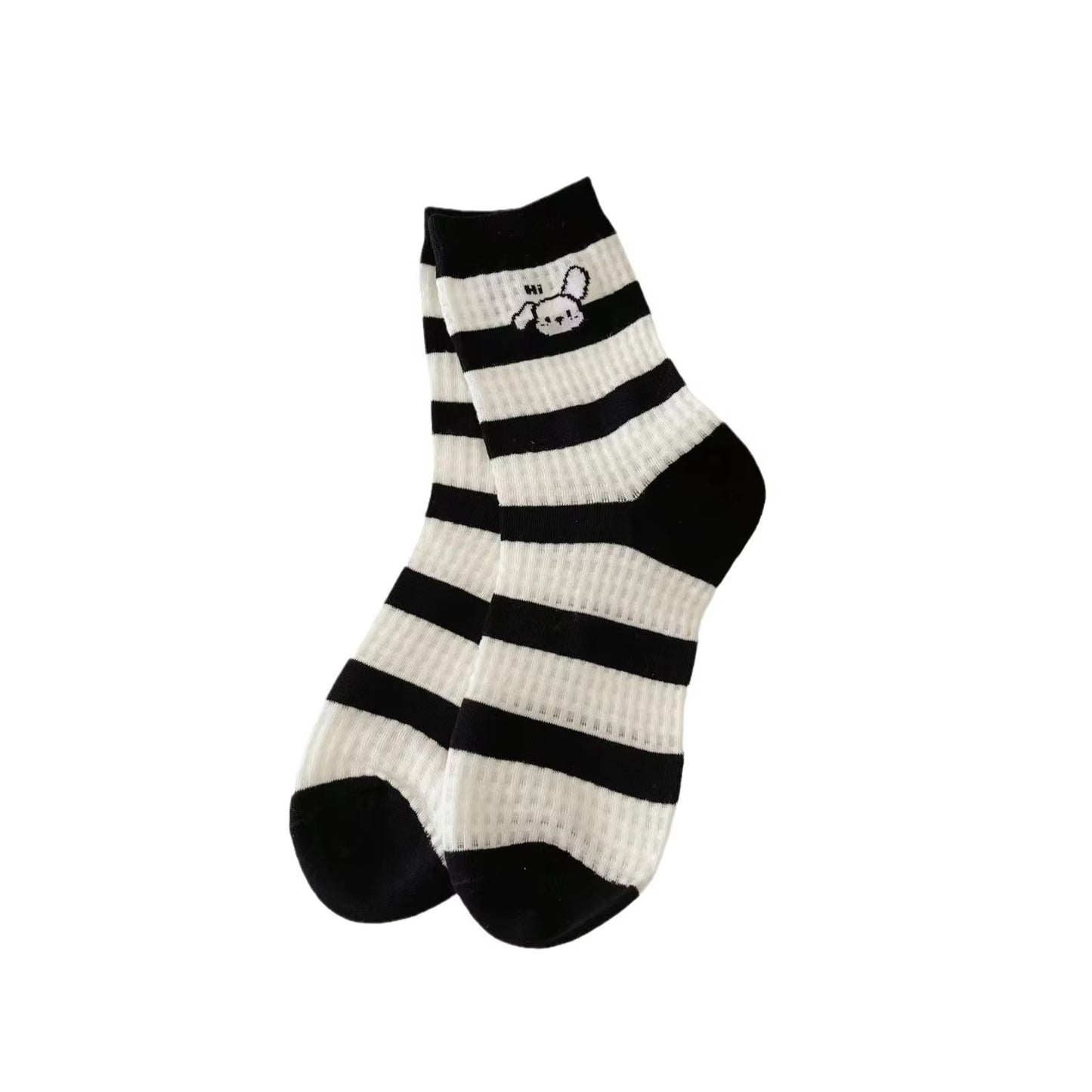 Summer thin mesh socks – women's, white, puppy design, mid-tube