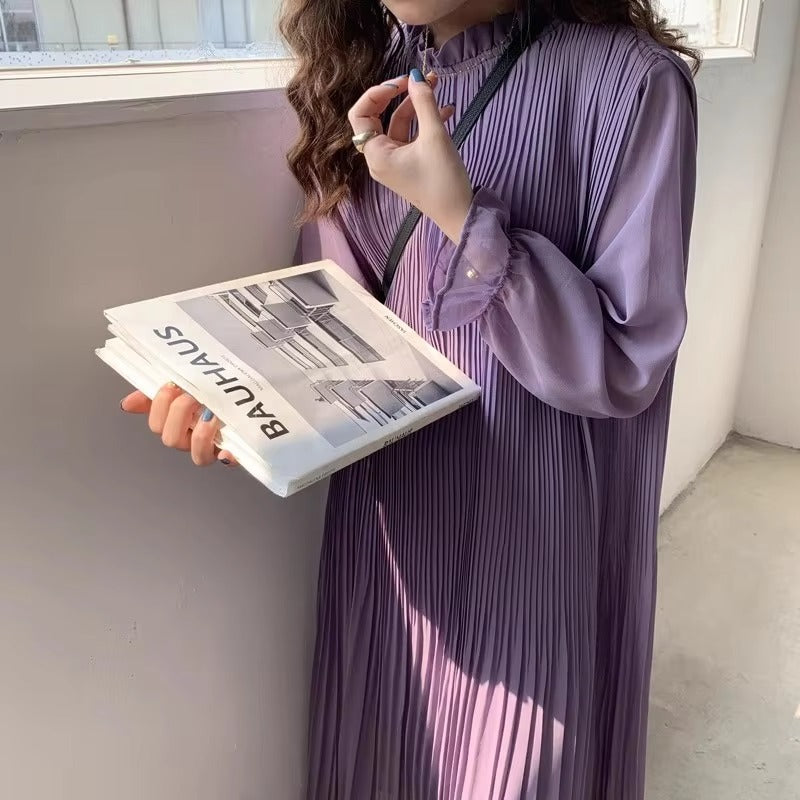 Boutique wholesale spring new Korean dress – long sleeve, solid color, fashion casual, women's