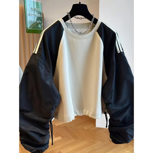 Wholesale spring new women's sweatshirts – loose, patchwork contrasting, raglan sleeves, drawstring waist