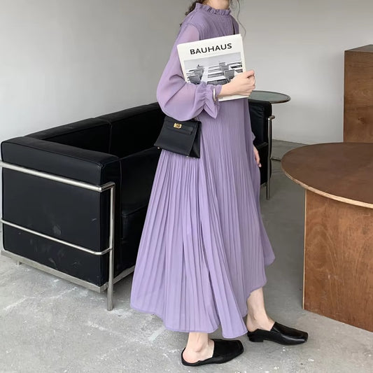 Boutique wholesale spring new Korean dress – long sleeve, solid color, fashion casual, women's