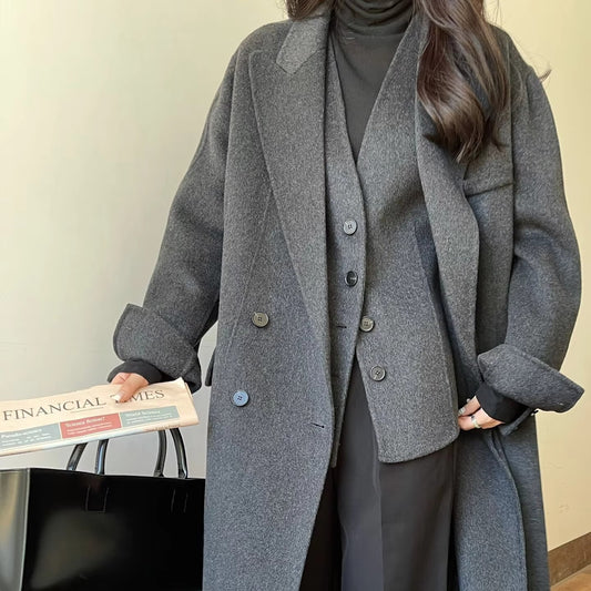 Wholesale winter new women's coat – waistcoat two-piece, woolen, foreign style, reversible cashmere