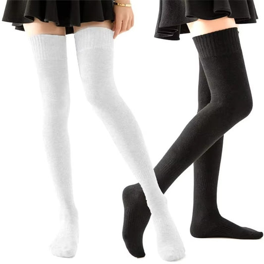 Extra long women's cotton socks – over-the-knee, thigh-high, boot-compatible, custom, school style