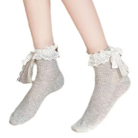 Hollow thin breathable socks – cute lace bow, thin style