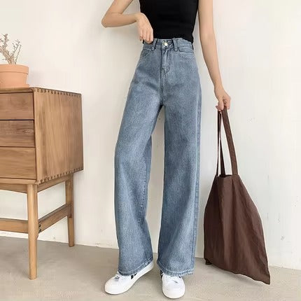 Boutique wholesale spring-summer women's jeans – high-waisted, versatile, casual, Korean style, wide-legged