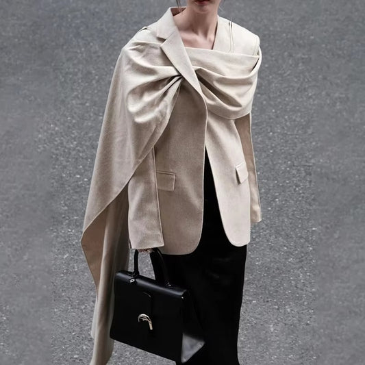 Boutique wholesale winter new women's suit – personalized multi-wear, scarf collar, straight sleeve
