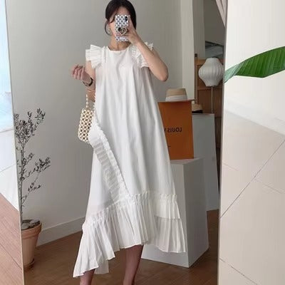 Wholesale spring-summer new Korean dress – simple elegant, sweet, sleeveless, lace split