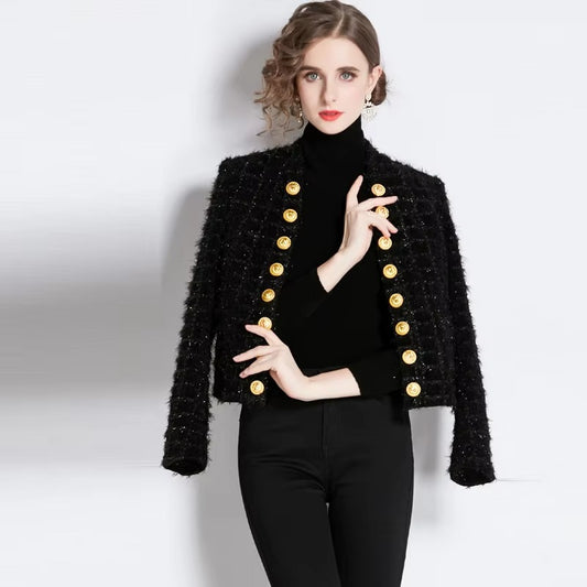 Boutique wholesale autumn new women's cardigan coat – fashionable, tassel, double row gold buckle