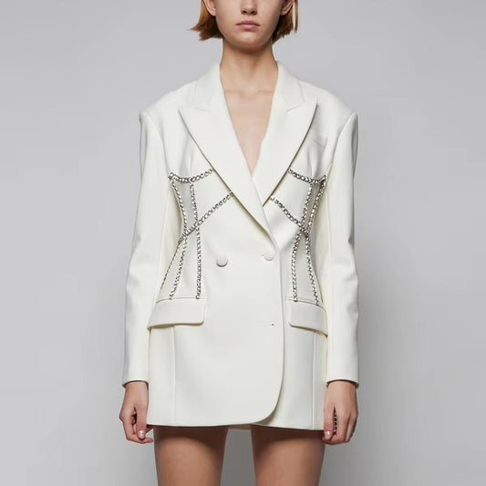 Wholesale spring women's suit – light luxury, rhinestone jacket, mid-length, waist-accented, fashionable