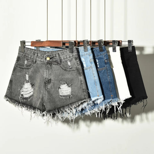 Boutique wholesale 2024 summer women's denim shorts – Korean fashion, distressed, elastic, oversized