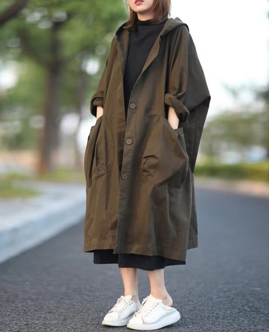 2022 new plus-size women's windbreaker – solid color cotton, casual, pocketed, hooded, versatile