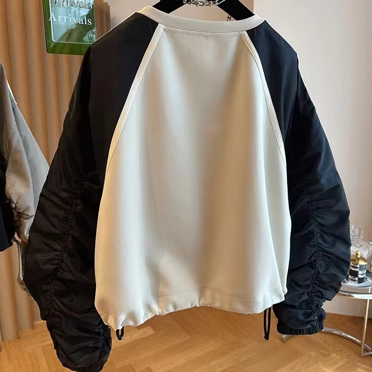 Wholesale spring new women's sweatshirts – loose, patchwork contrasting, raglan sleeves, drawstring waist