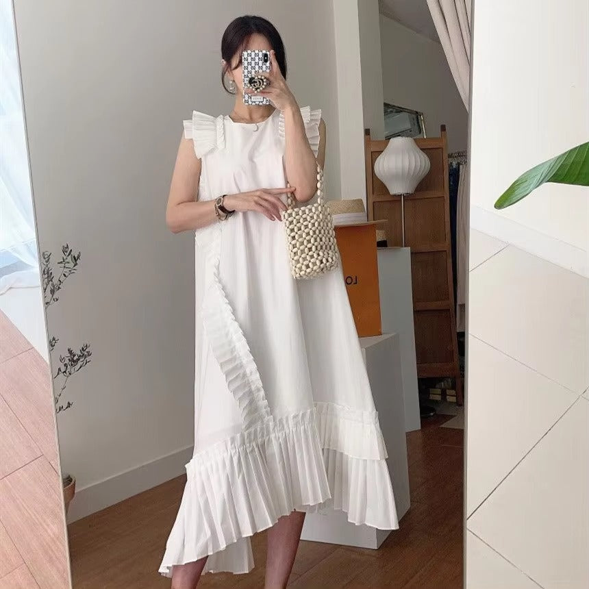Wholesale spring-summer new Korean dress – simple elegant, sweet, sleeveless, lace split