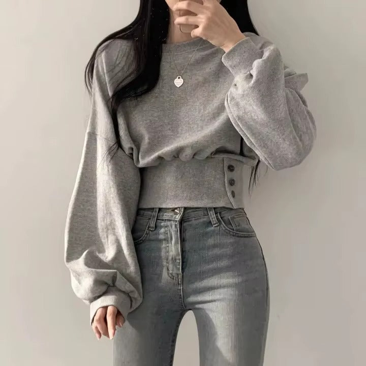 Boutique wholesale autumn new women's hoodie – fashionable, round neck, buckle waist, slimming, long sleeved, pullover